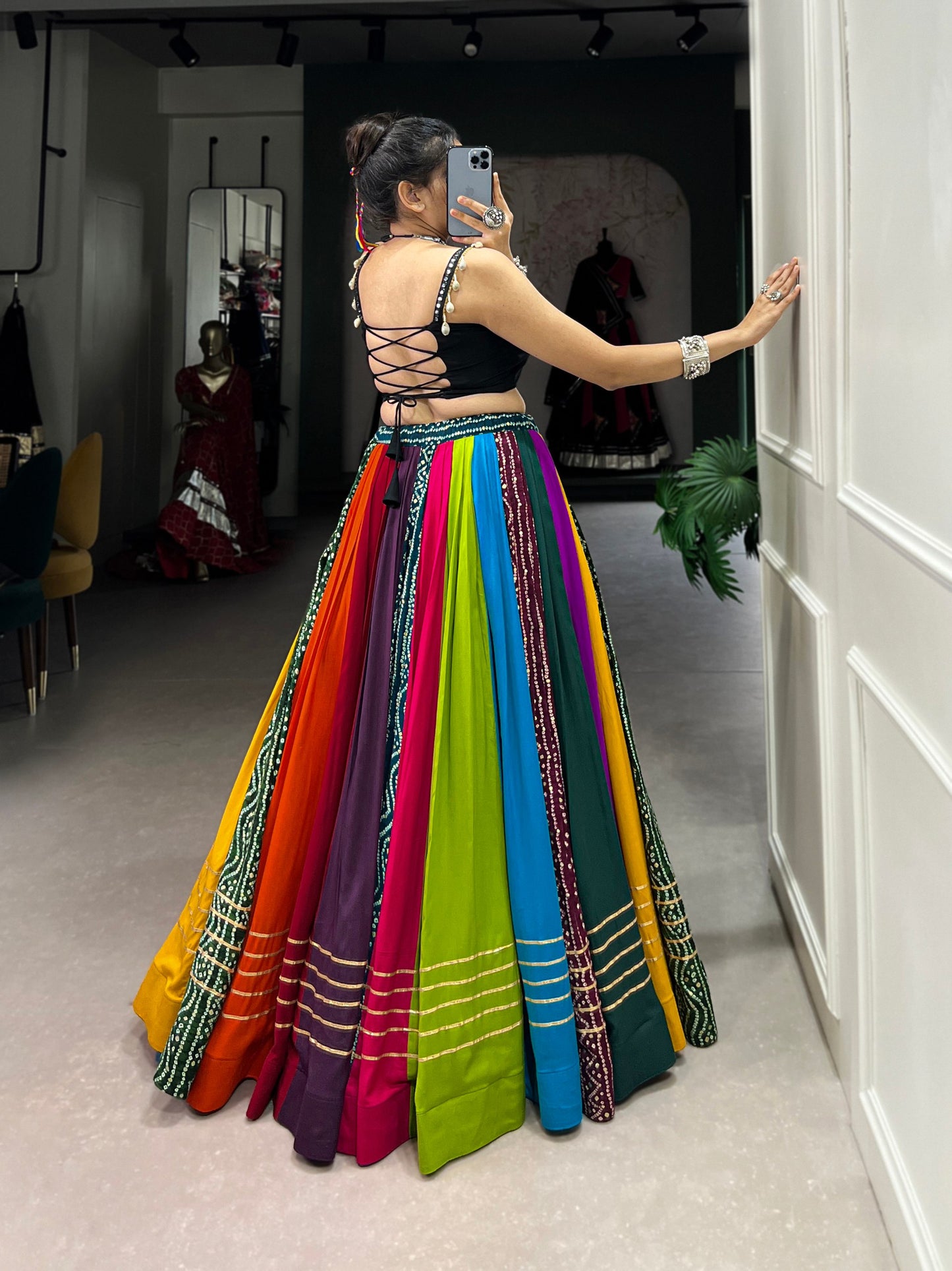 Elegant Multicolored Pure Rayon Printed Navratri Lehenga Choli