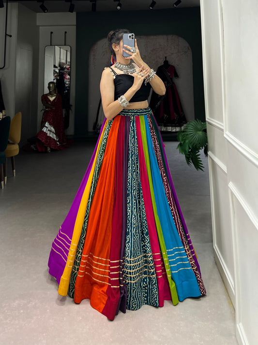 Elegant Multicolored Pure Rayon Printed Navratri Lehenga Choli