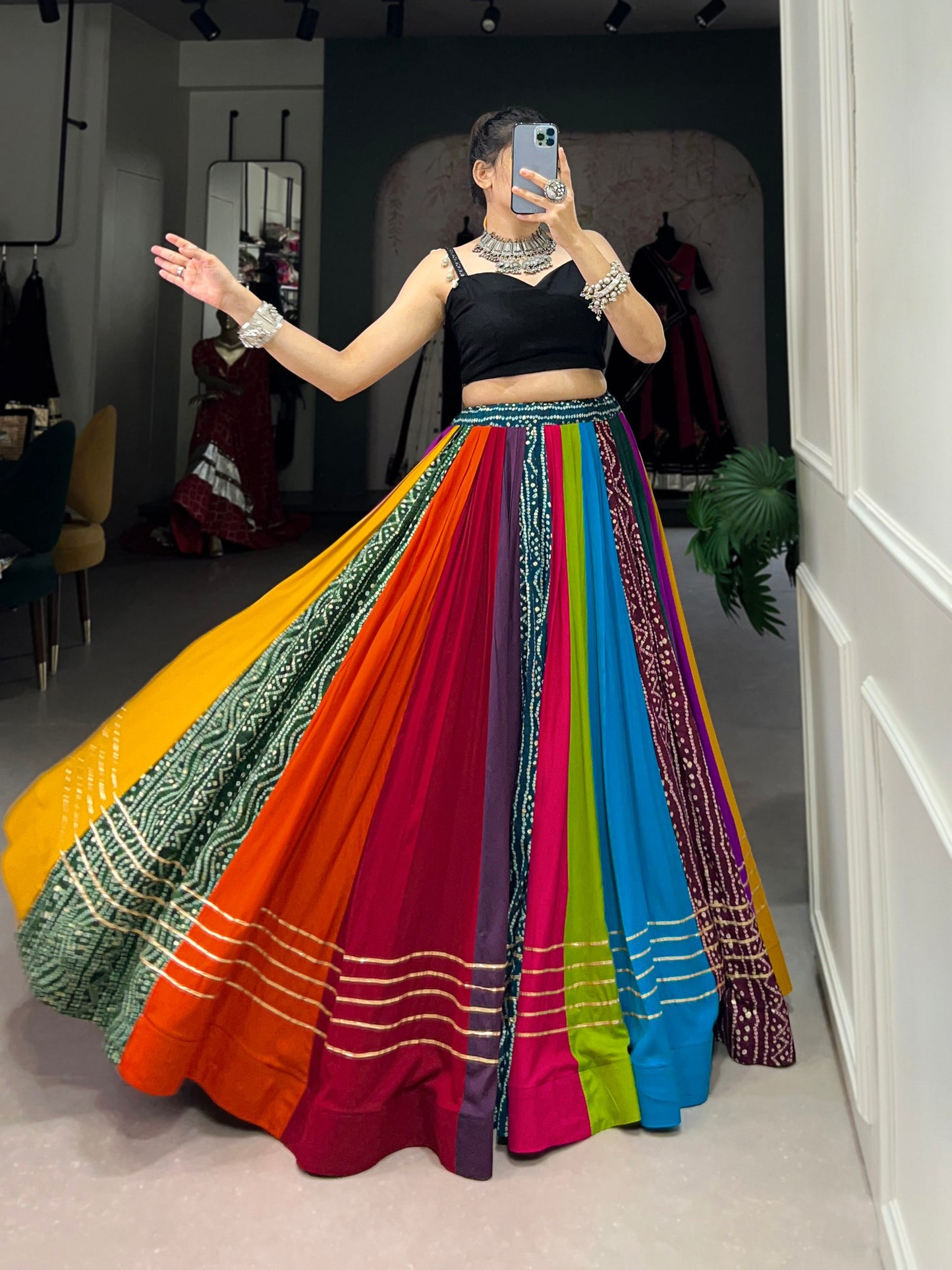 Elegant Multicolored Pure Rayon Printed Navratri Lehenga Choli