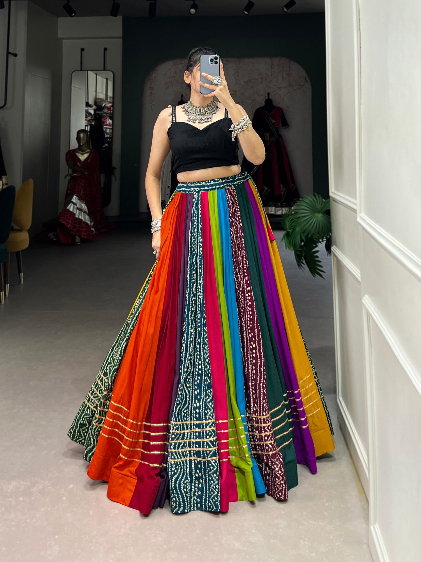 Elegant Multicolored Pure Rayon Printed Navratri Lehenga Choli
