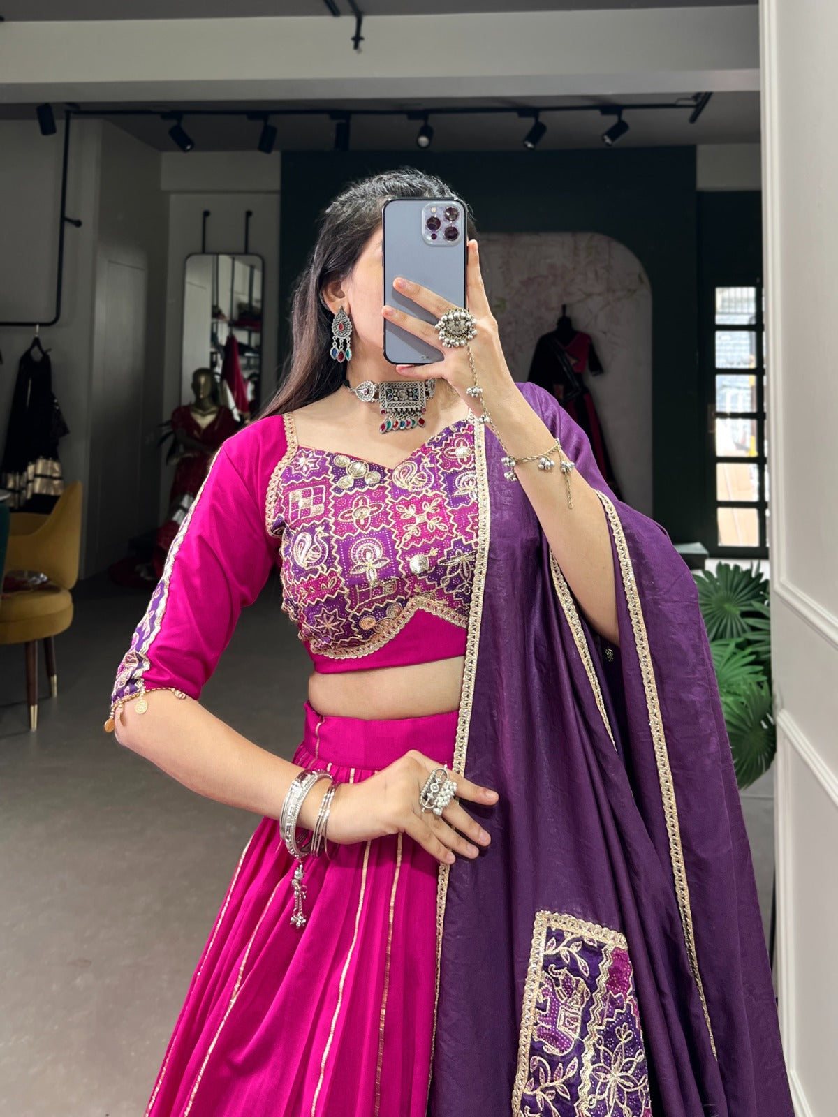Graceful Chanderi Zari Gota Patti Worked Lehenga Choli Set - Ethnicwish