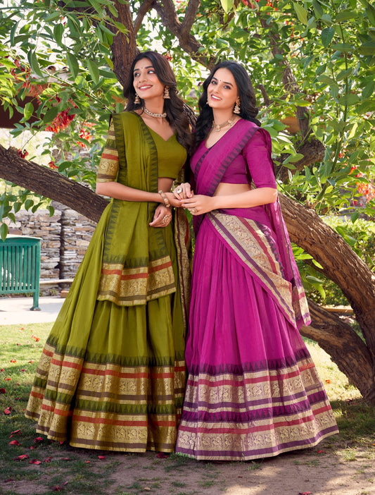 Exquisite Pure Chanderi Zari Weaving Worked Lehenga Choli