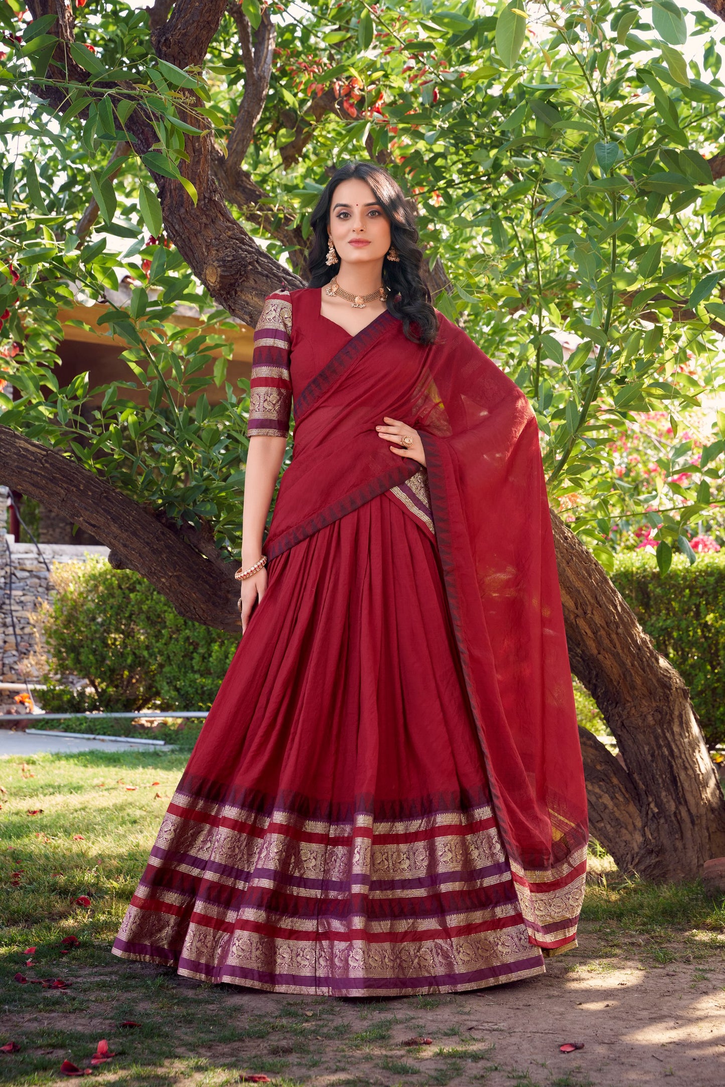 Exquisite Pure Chanderi Zari Weaving Worked Lehenga Choli