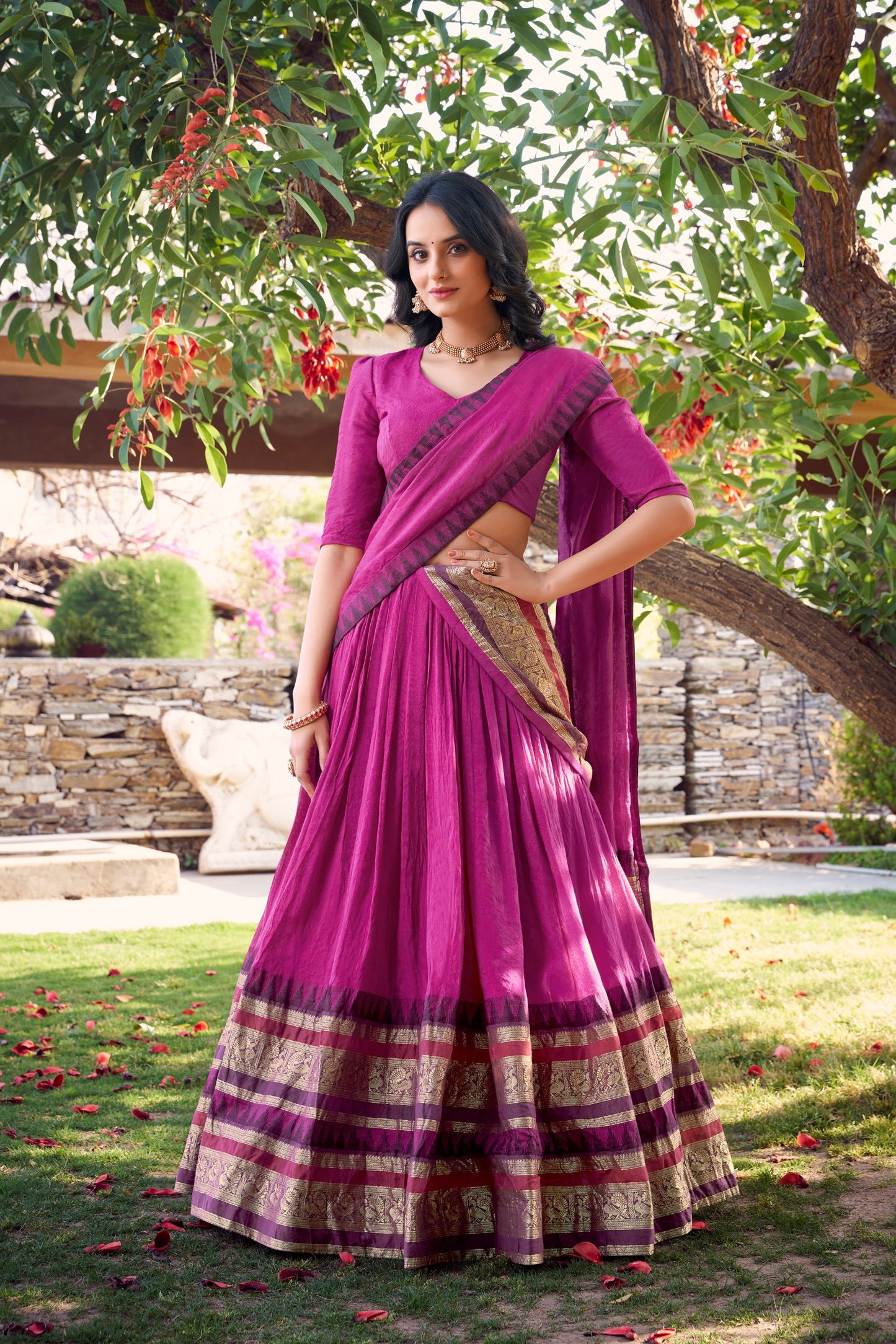 Exquisite Pure Chanderi Zari Weaving Worked Lehenga Choli