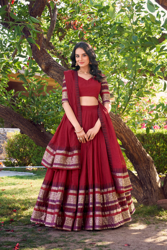 Exquisite Pure Chanderi Zari Weaving Worked Lehenga Choli