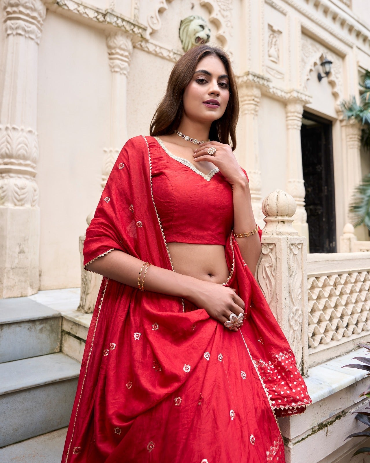 Resplendent Pure Chanderi Silk Zari Weaving Worked Lehenga Choli - Ethnicwish