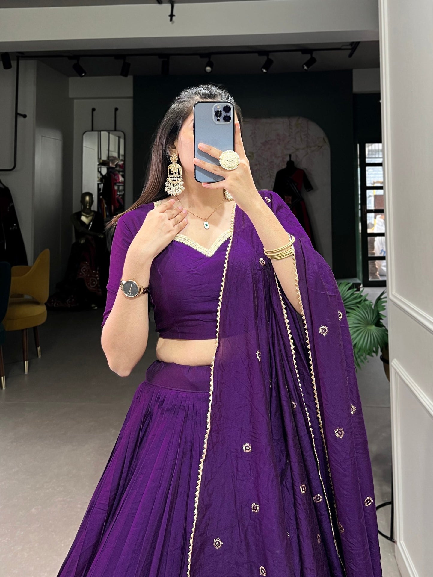 Resplendent Pure Chanderi Silk Zari Weaving Worked Lehenga Choli - Ethnicwish