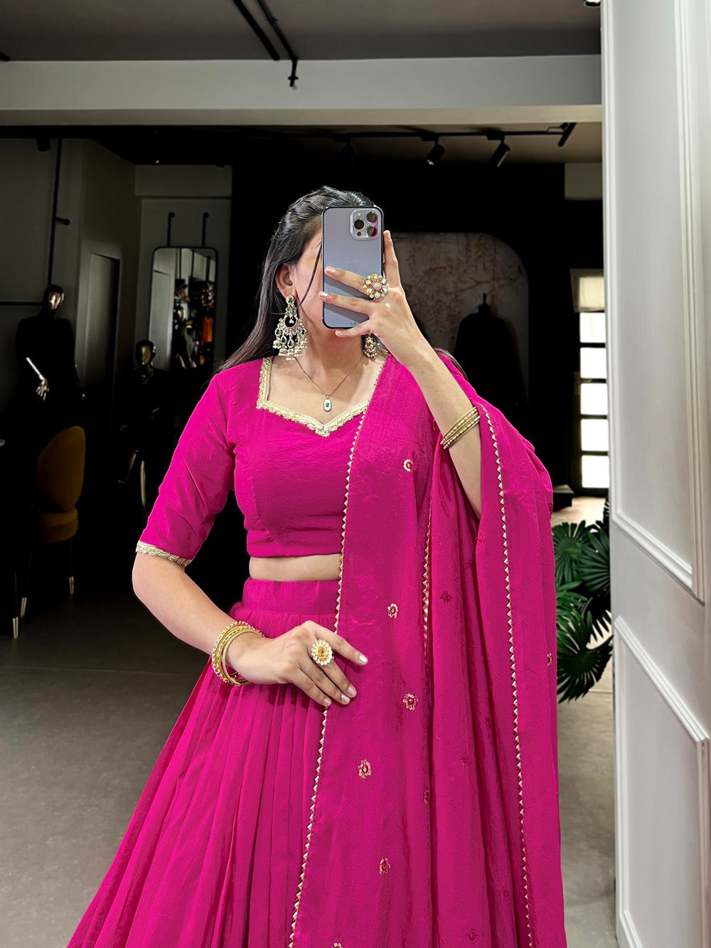 Resplendent Pure Chanderi Silk Zari Weaving Worked Lehenga Choli