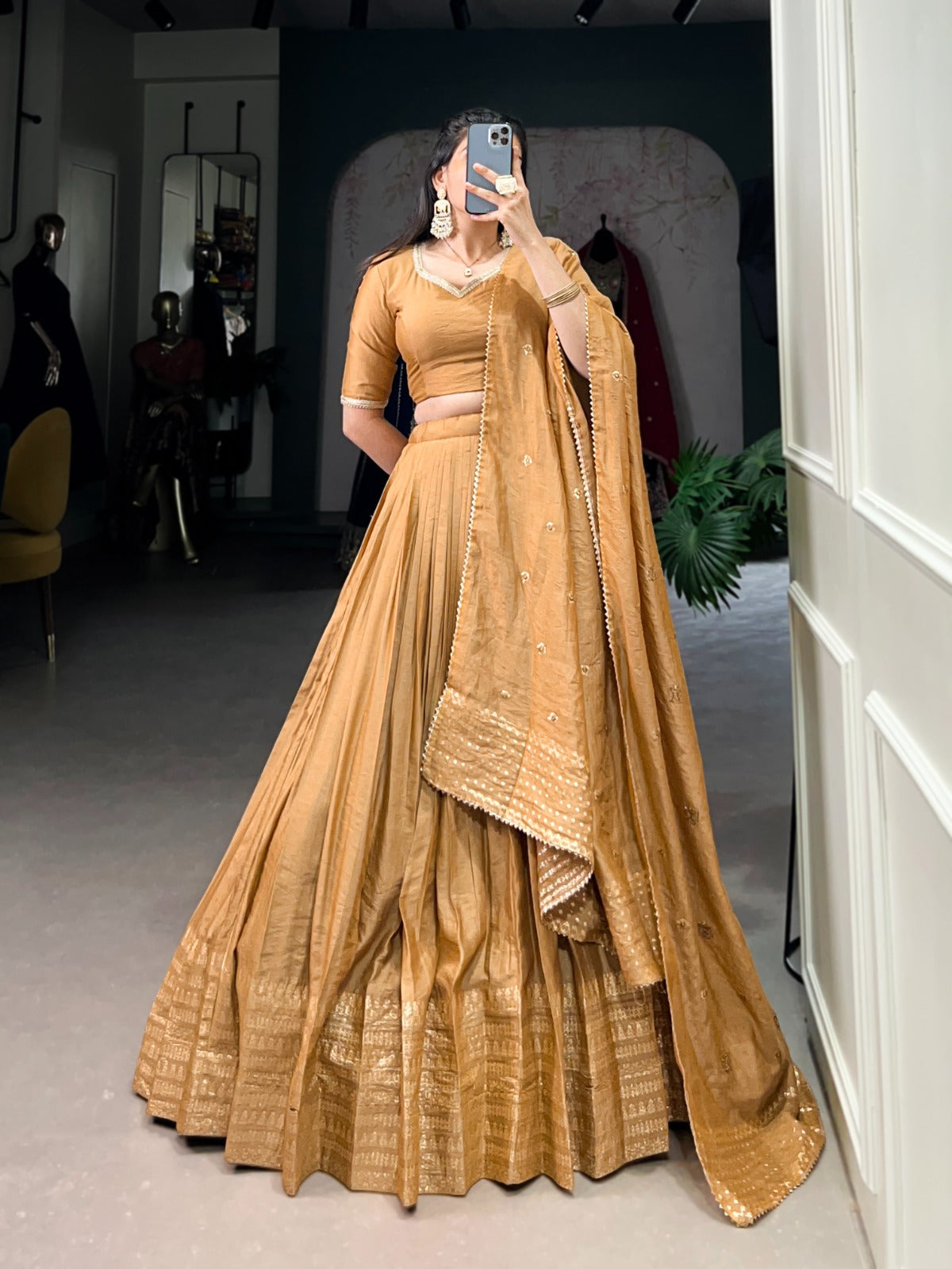 Resplendent Pure Chanderi Silk Zari Weaving Worked Lehenga Choli