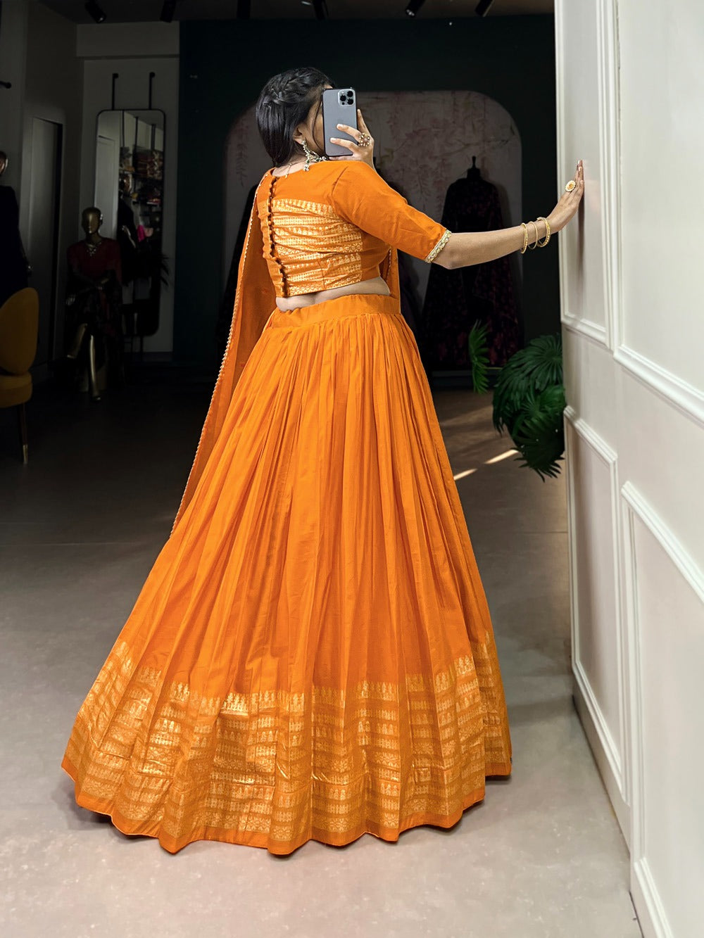 Resplendent Pure Chanderi Silk Zari Weaving Worked Lehenga Choli