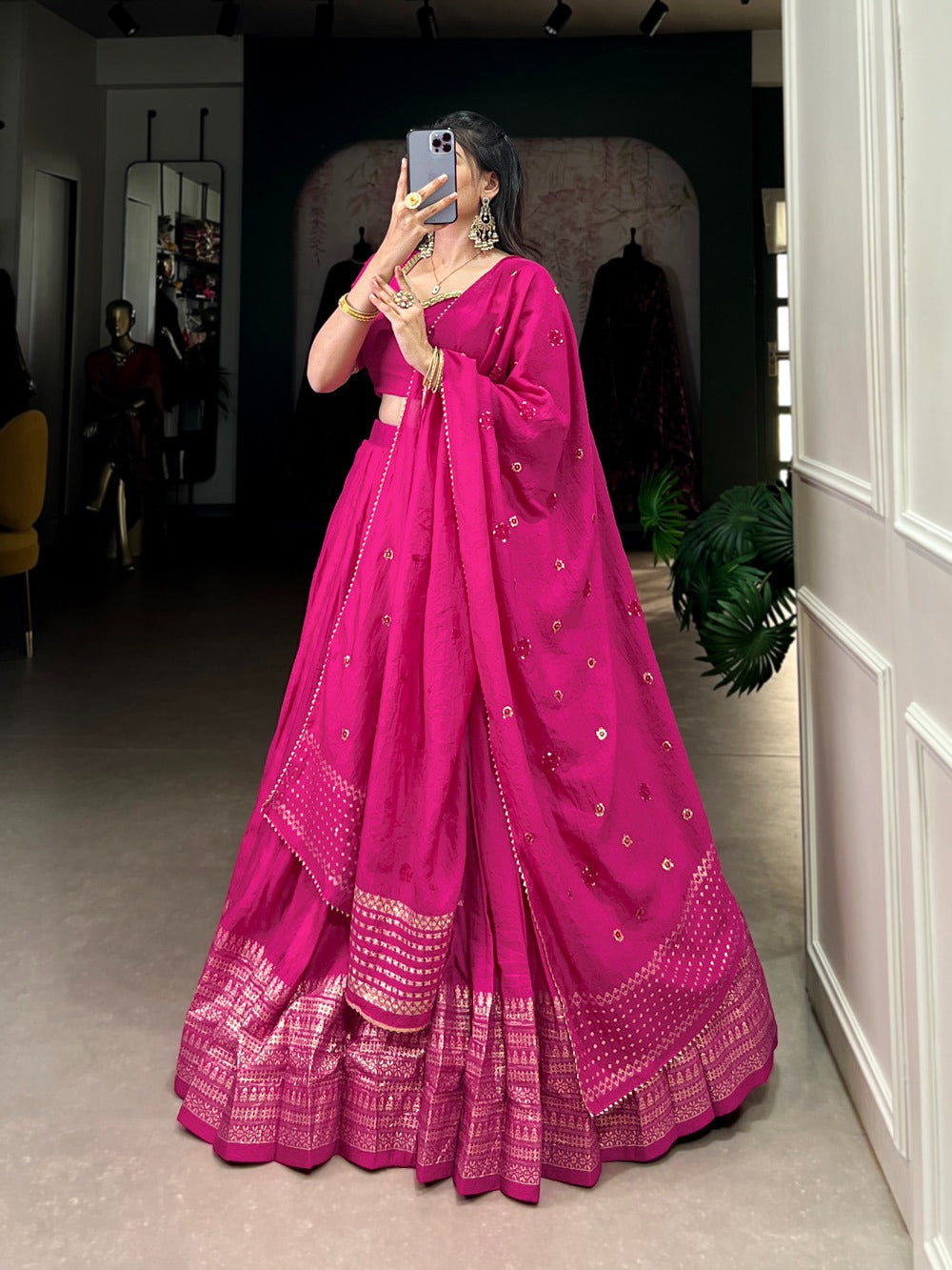 Resplendent Pure Chanderi Silk Zari Weaving Worked Lehenga Choli