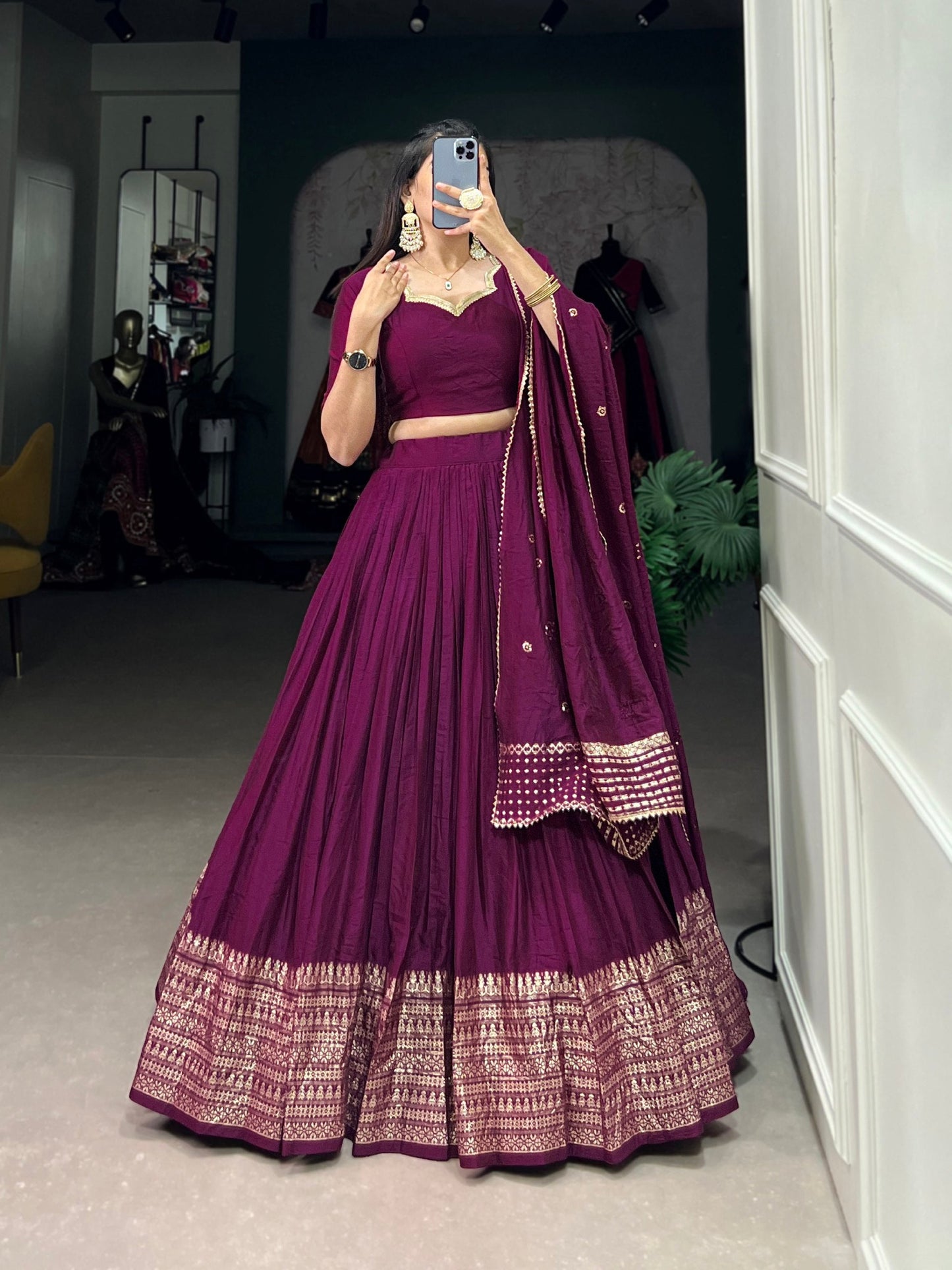Resplendent Pure Chanderi Silk Zari Weaving Worked Lehenga Choli - Ethnicwish