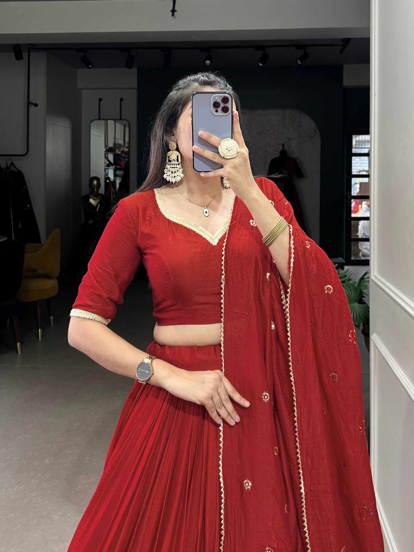 Resplendent Pure Chanderi Silk Zari Weaving Worked Lehenga Choli - Ethnicwish