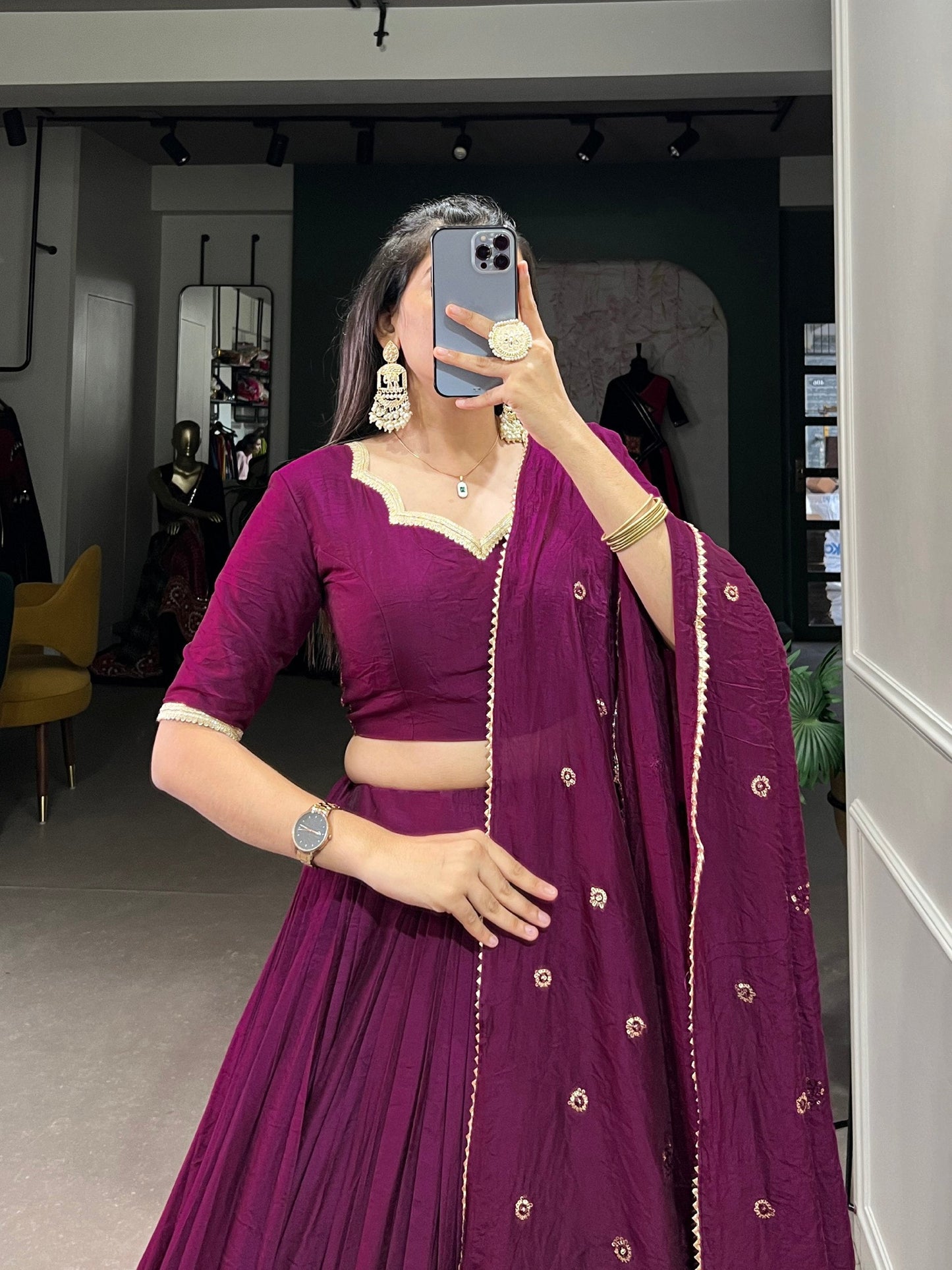 Resplendent Pure Chanderi Silk Zari Weaving Worked Lehenga Choli - Ethnicwish