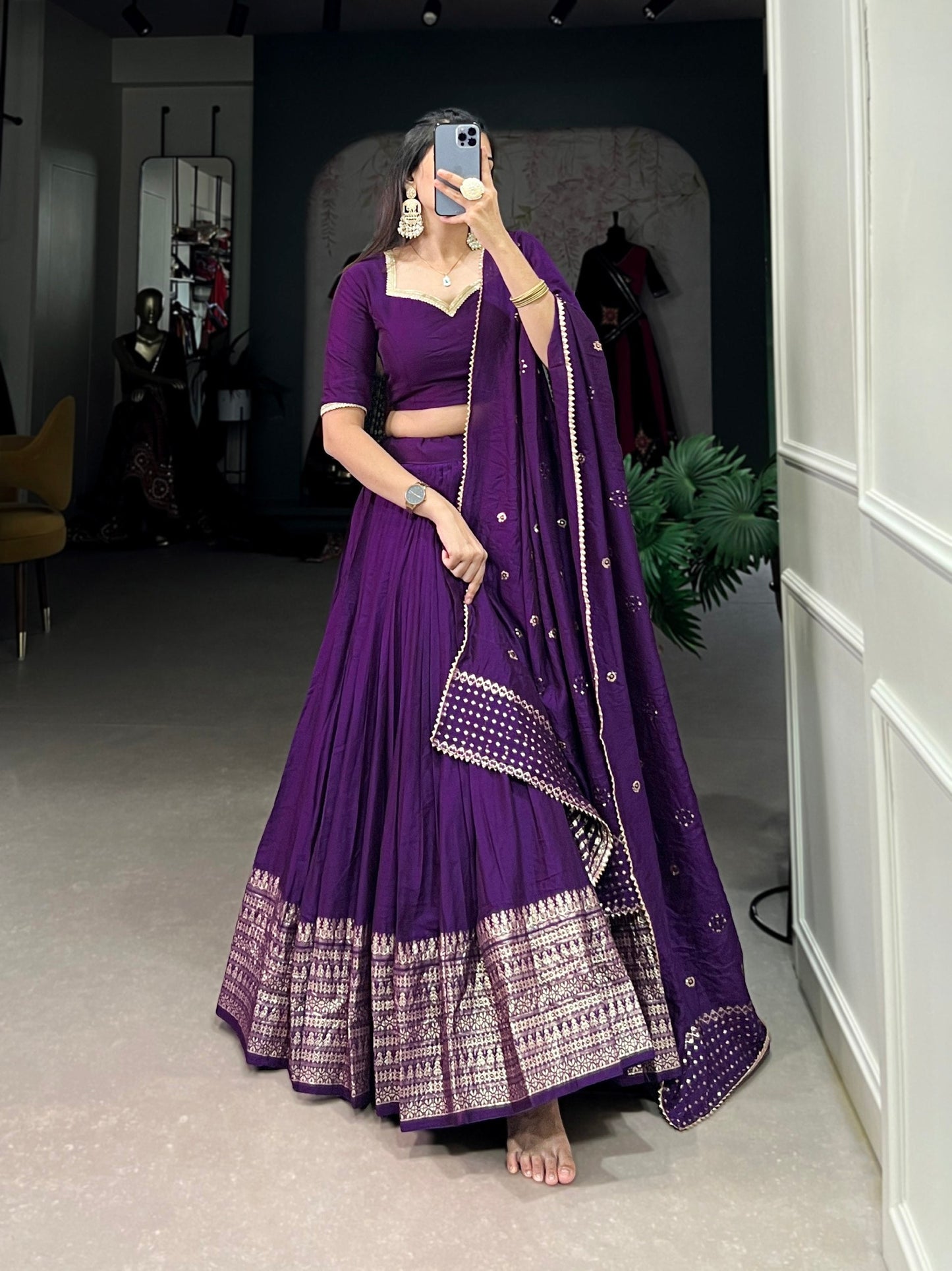 Resplendent Pure Chanderi Silk Zari Weaving Worked Lehenga Choli - Ethnicwish