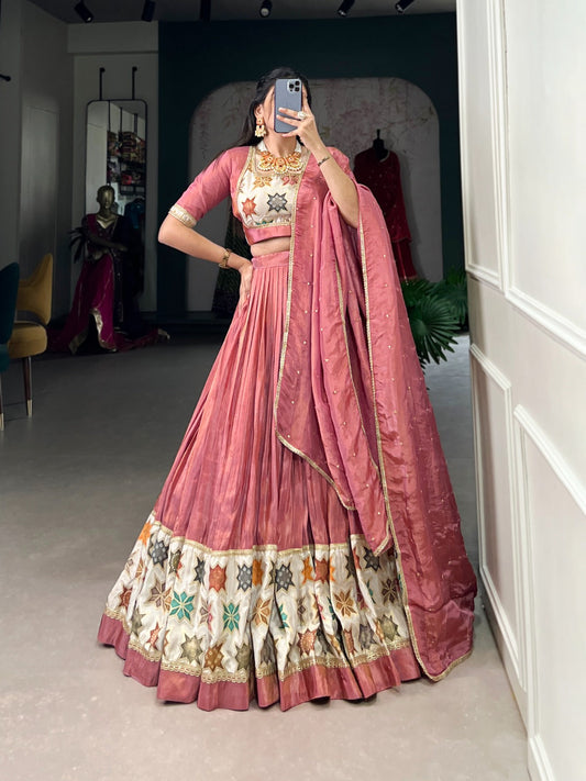 Vibrant Pure Shimmer Lace Border Worked Stitched Lehenga Choli - Ethnicwish
