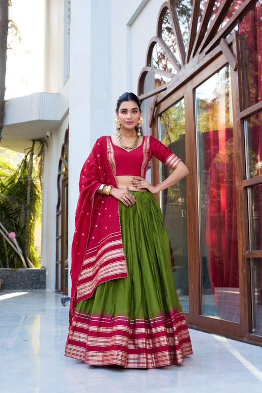Amazing Pure Chanderi Zari Weaving Border Worked Lehenga Choli