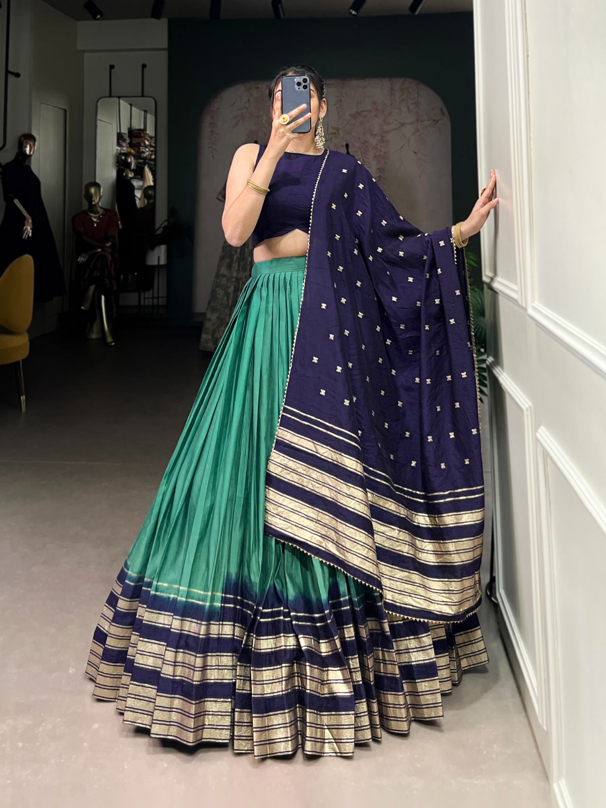 Amazing Pure Chanderi Zari Weaving Border Worked Lehenga Choli