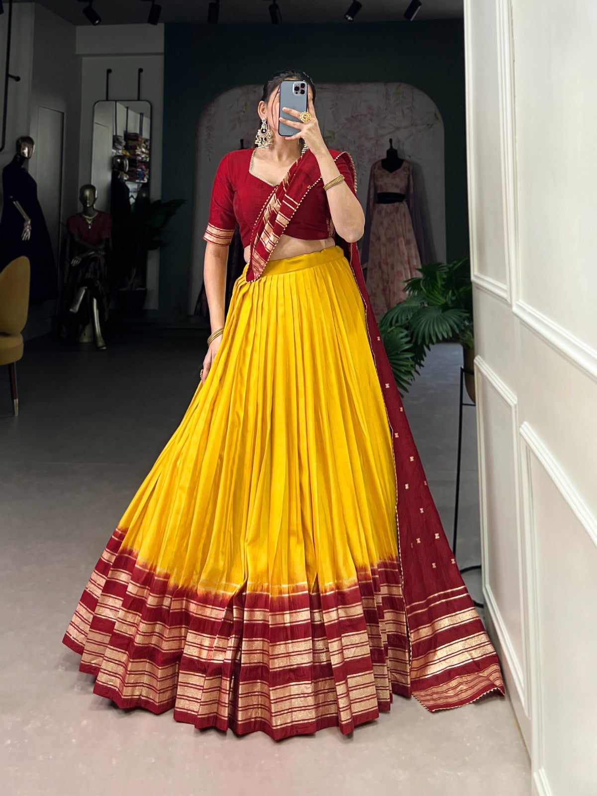 Amazing Pure Chanderi Zari Weaving Border Worked Lehenga Choli