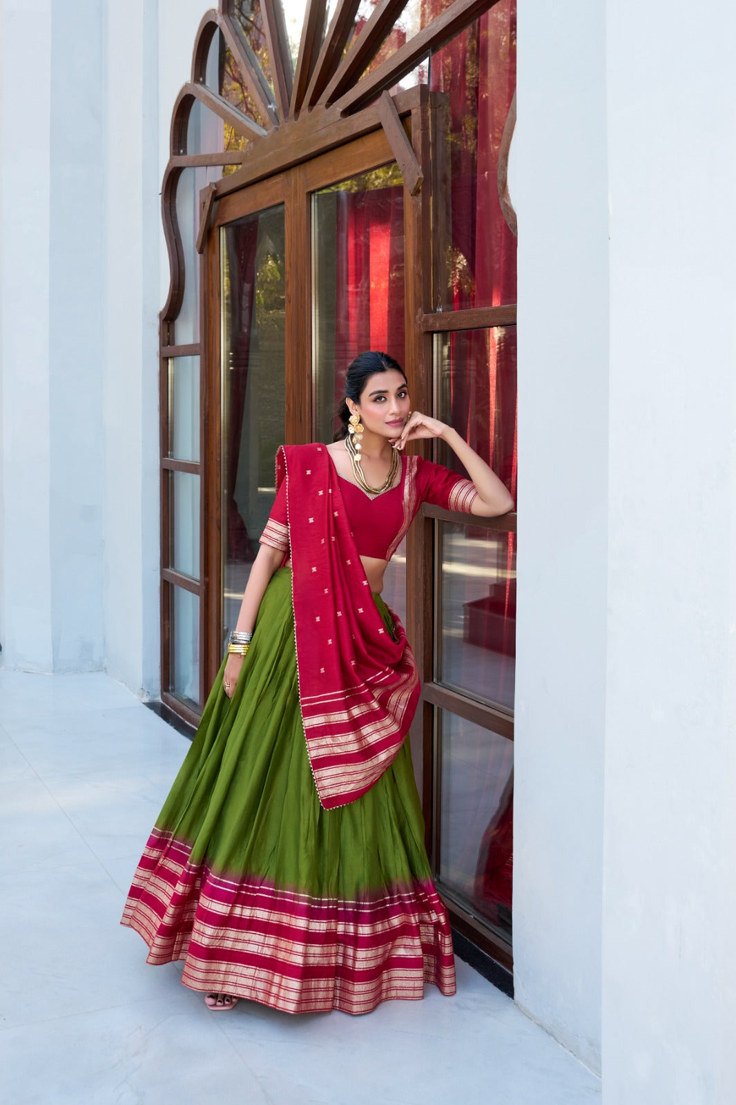 Amazing Pure Chanderi Zari Weaving Border Worked Lehenga Choli