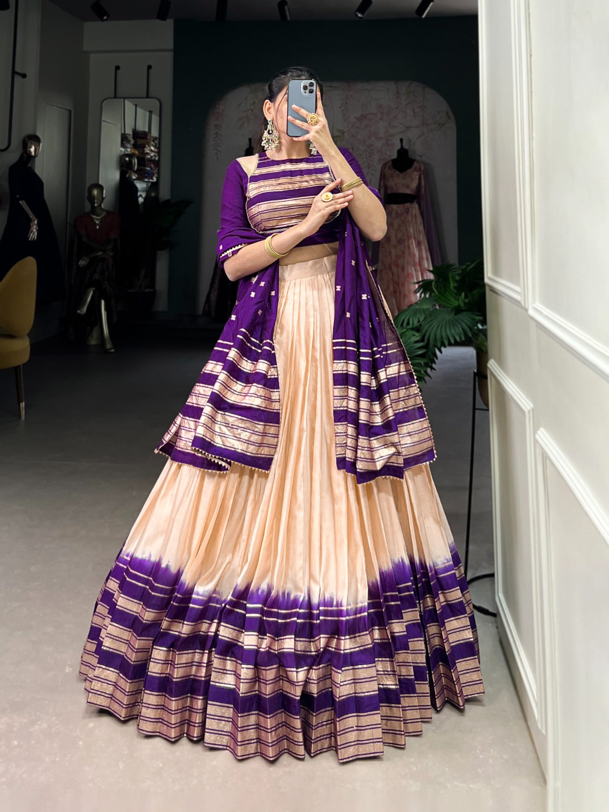 Amazing Pure Chanderi Zari Weaving Border Worked Lehenga Choli