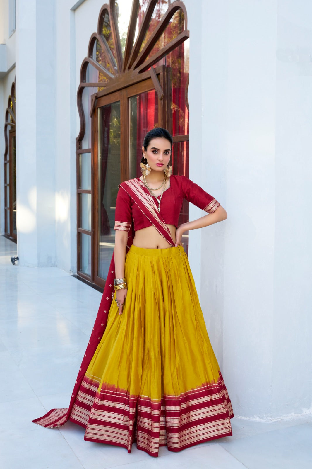 Amazing Pure Chanderi Zari Weaving Border Worked Lehenga Choli