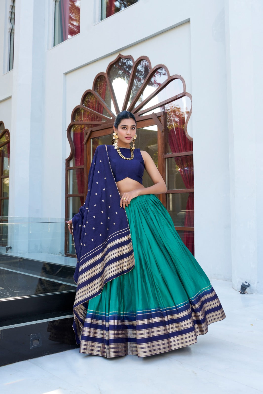 Amazing Pure Chanderi Zari Weaving Border Worked Lehenga Choli