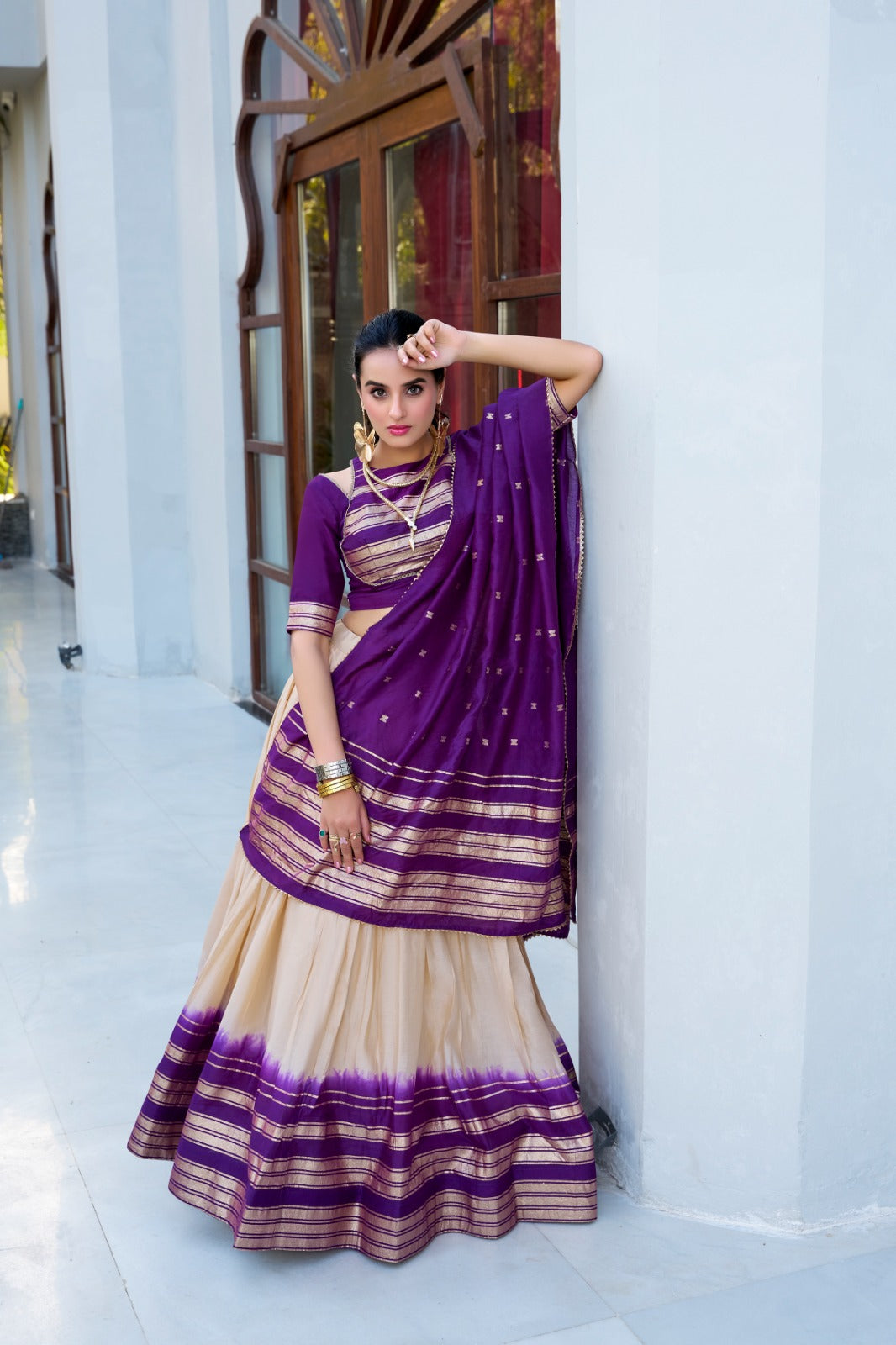 Amazing Pure Chanderi Zari Weaving Border Worked Lehenga Choli
