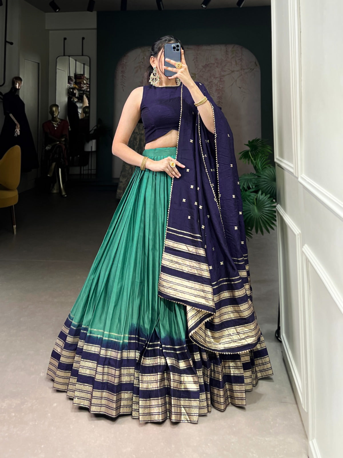 Amazing Pure Chanderi Zari Weaving Border Worked Lehenga Choli