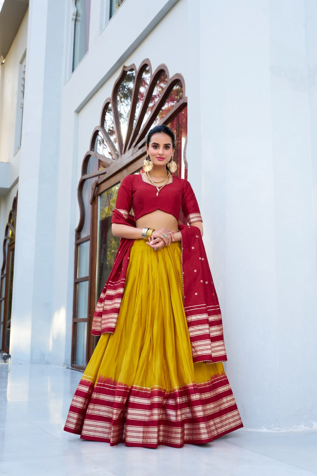 Amazing Pure Chanderi Zari Weaving Border Worked Lehenga Choli