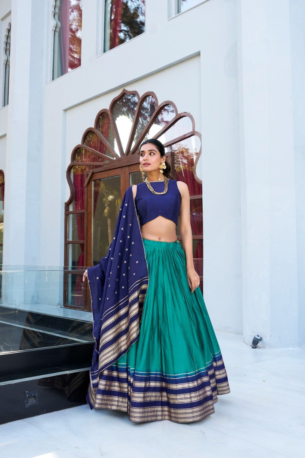Amazing Pure Chanderi Zari Weaving Border Worked Lehenga Choli