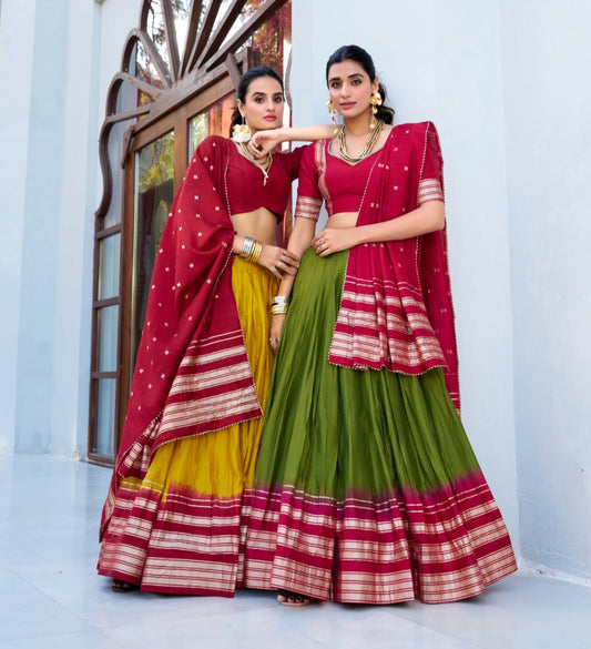 Amazing Pure Chanderi Zari Weaving Border Worked Lehenga Choli