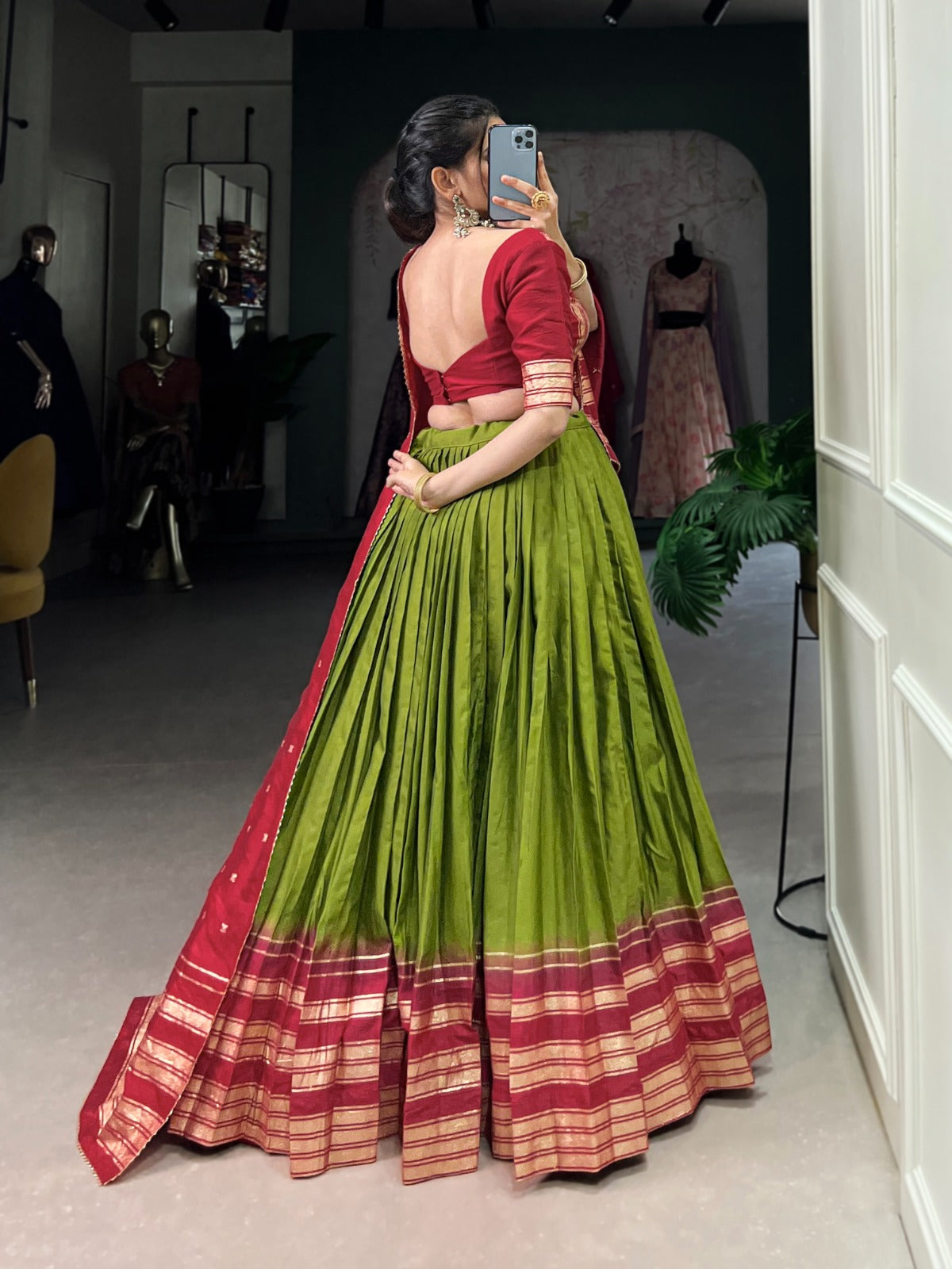 Amazing Pure Chanderi Zari Weaving Border Worked Lehenga Choli