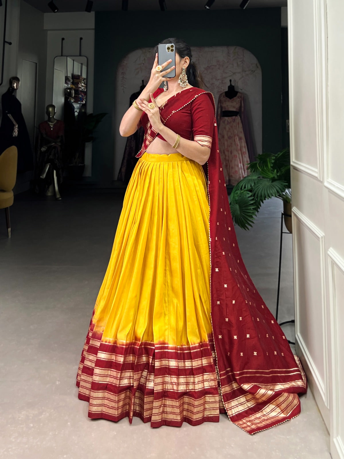Amazing Pure Chanderi Zari Weaving Border Worked Lehenga Choli