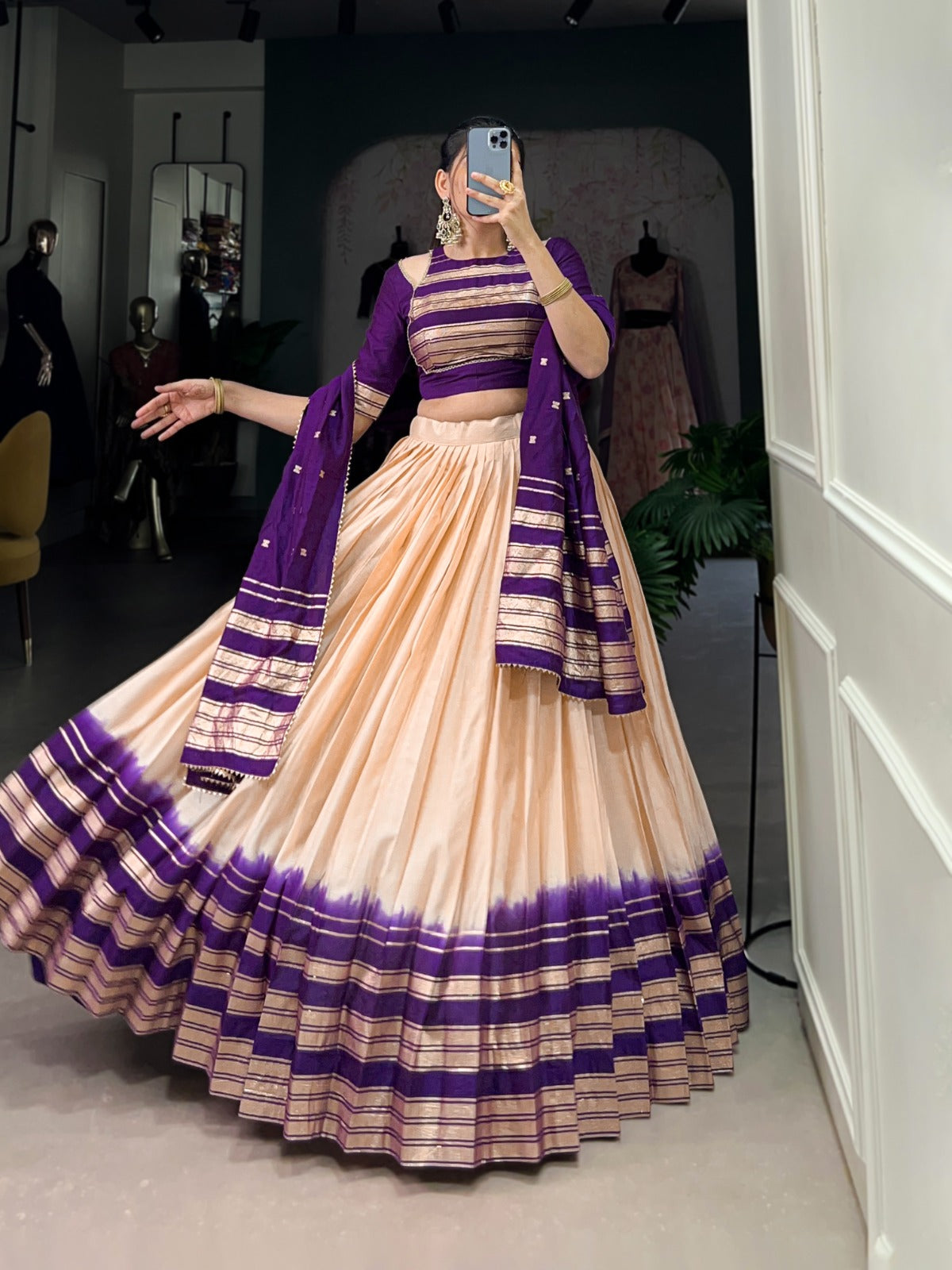 Amazing Pure Chanderi Zari Weaving Border Worked Lehenga Choli