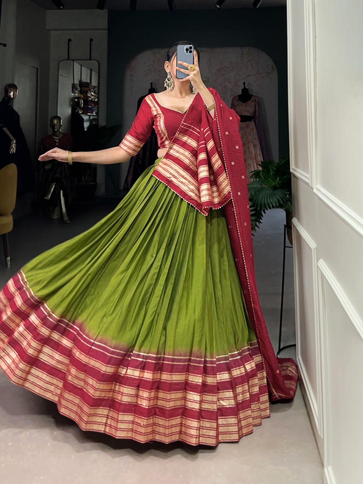 Amazing Pure Chanderi Zari Weaving Border Worked Lehenga Choli