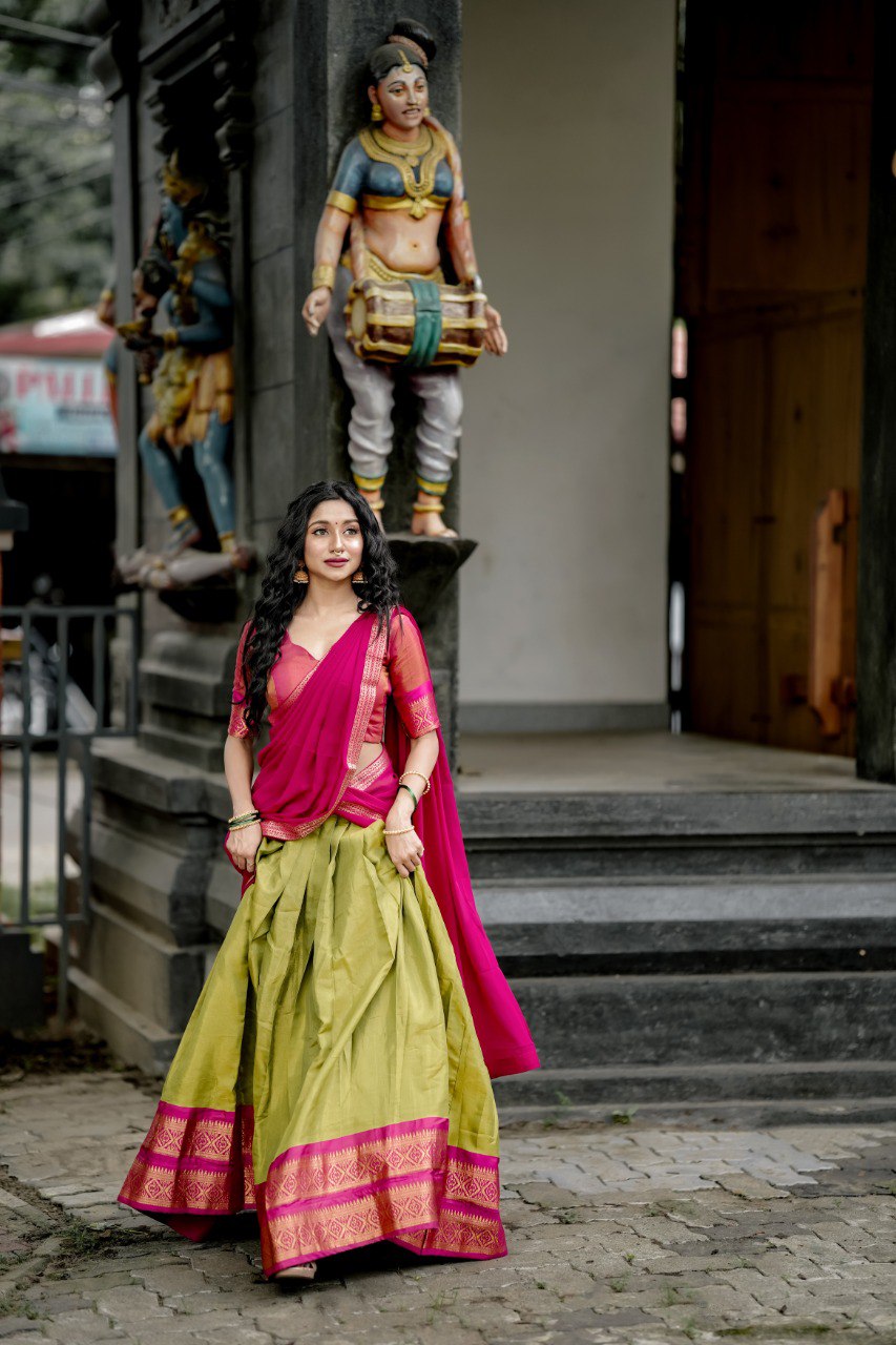 Stunning Pista Green Kanchipuram Silk Zari Weaving Worked Lehenga Choli - Ethnicwish