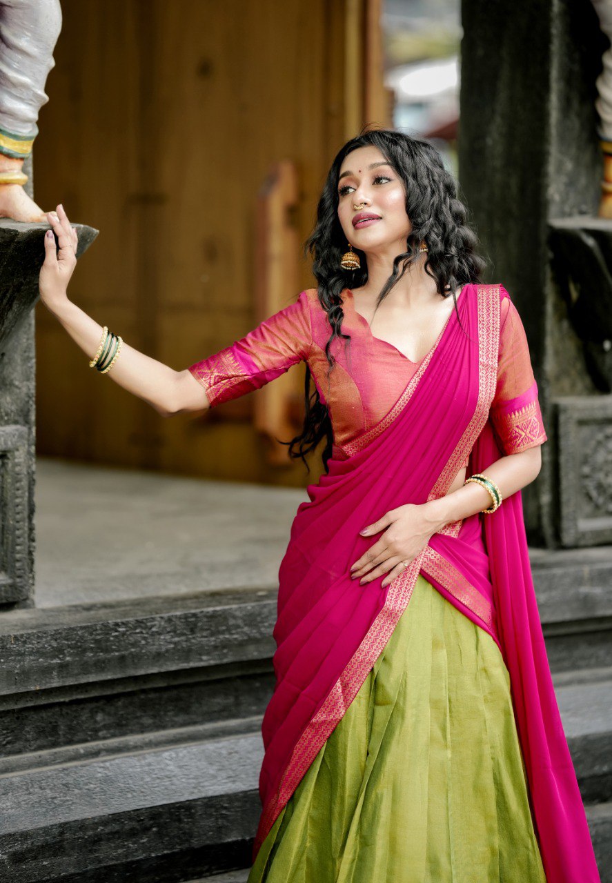 Stunning Pista Green Kanchipuram Silk Zari Weaving Worked Lehenga Choli - Ethnicwish