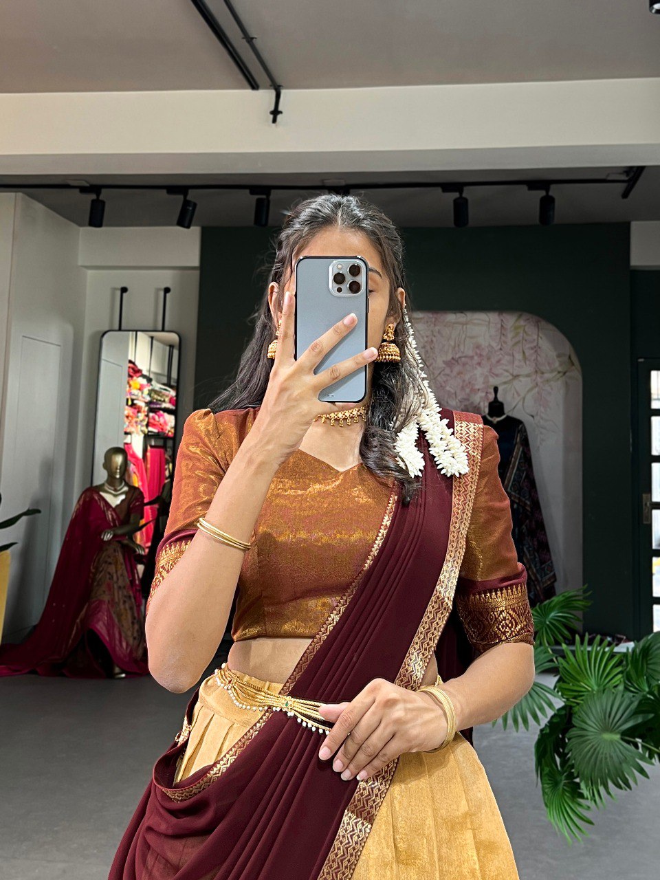 Entrancing Kanchipuram Silk Zari Weaving Worked Lehenga Choli - Ethnicwish