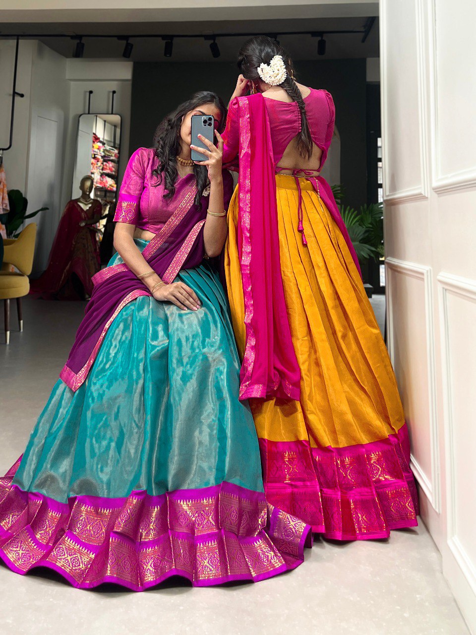 Entrancing Kanchipuram Silk Zari Weaving Worked Lehenga Choli - Ethnicwish