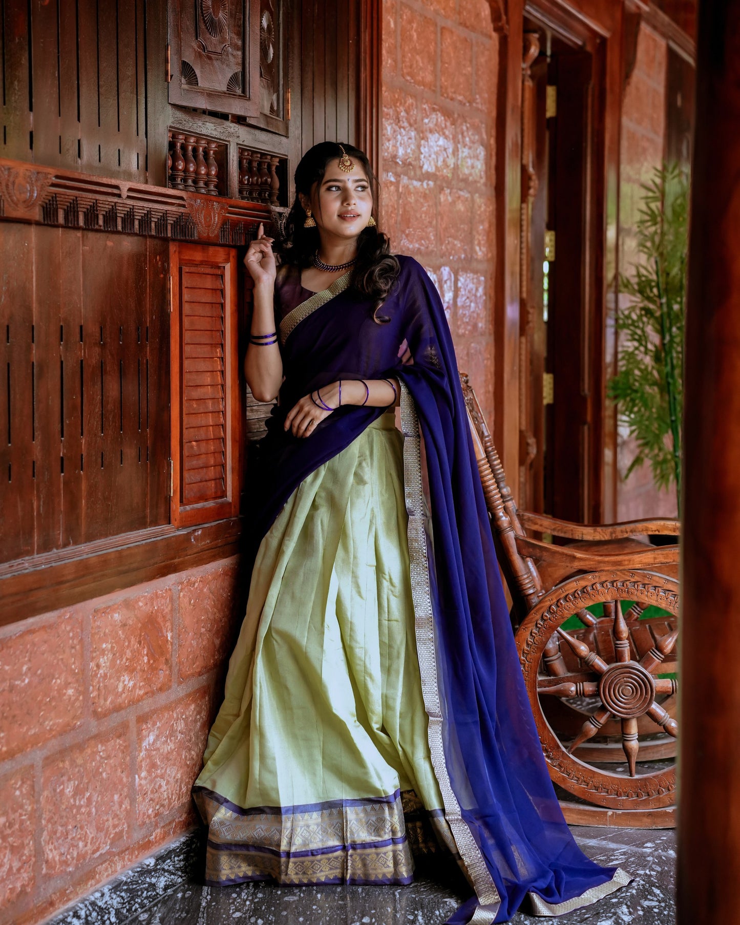 Stunning Pista Green Kanchipuram Silk Zari Weaving Worked Lehenga Choli