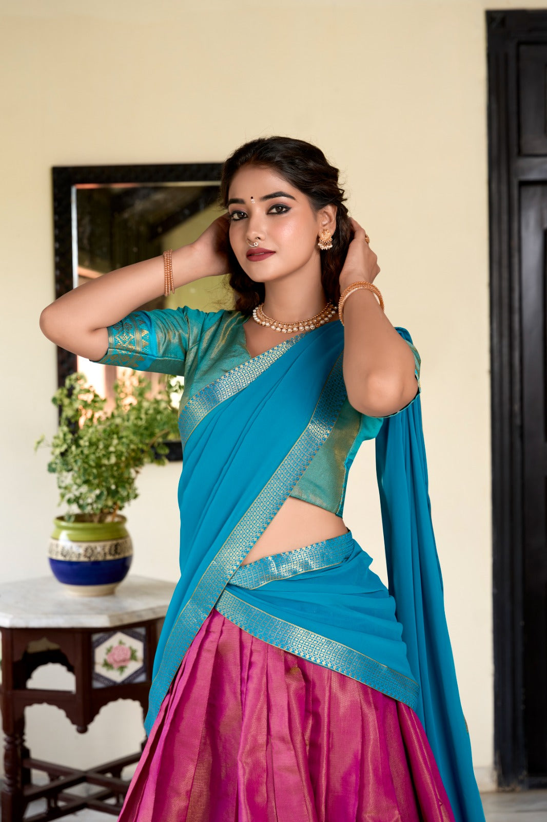 Stunning Kanchipuram Silk Zari Weaving Worked Lehenga Choli - Ethnicwish