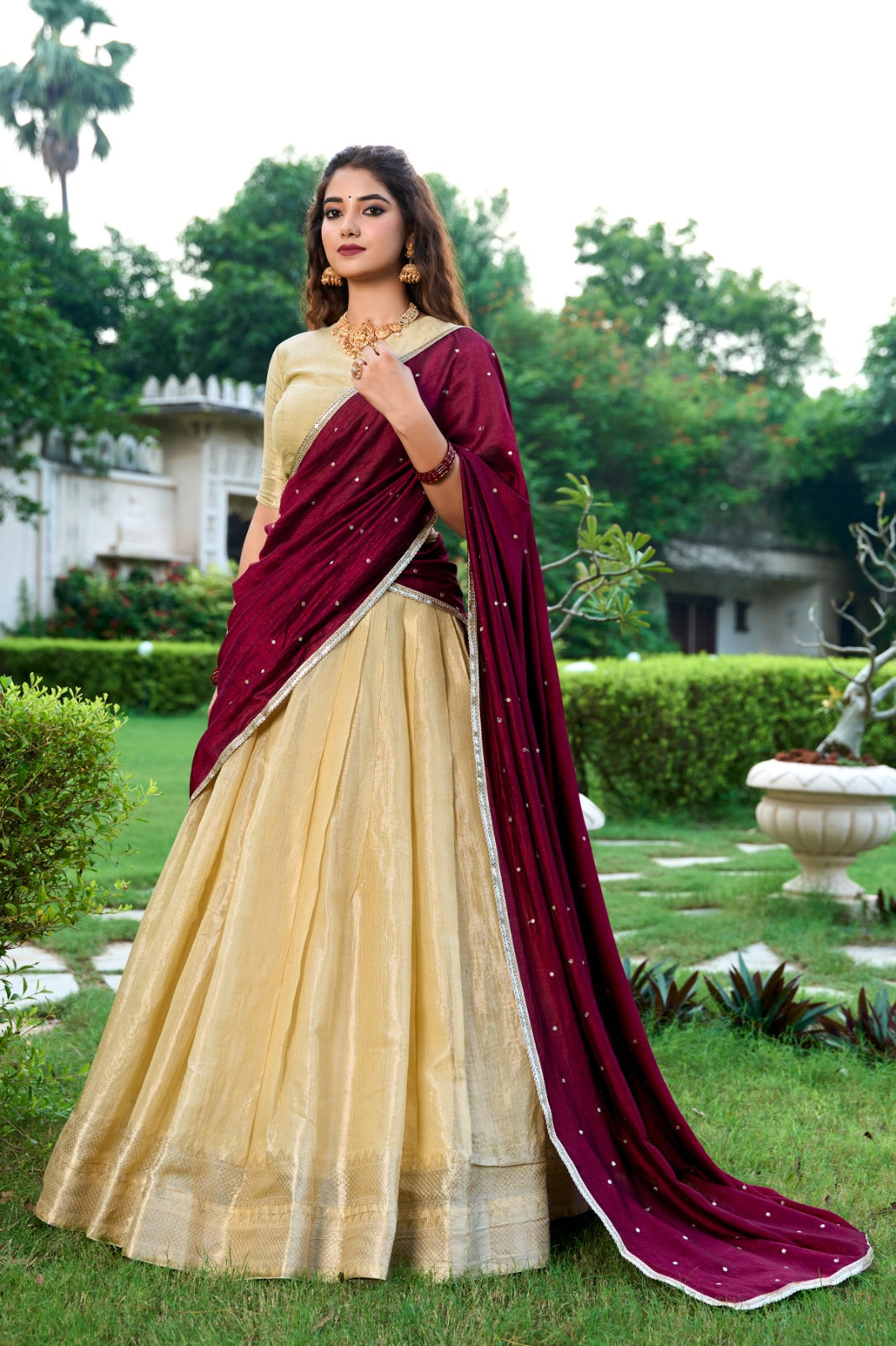 Majestic Kanchipuram Silk Zari Weaving Worked Lehenga Choli - Ethnicwish