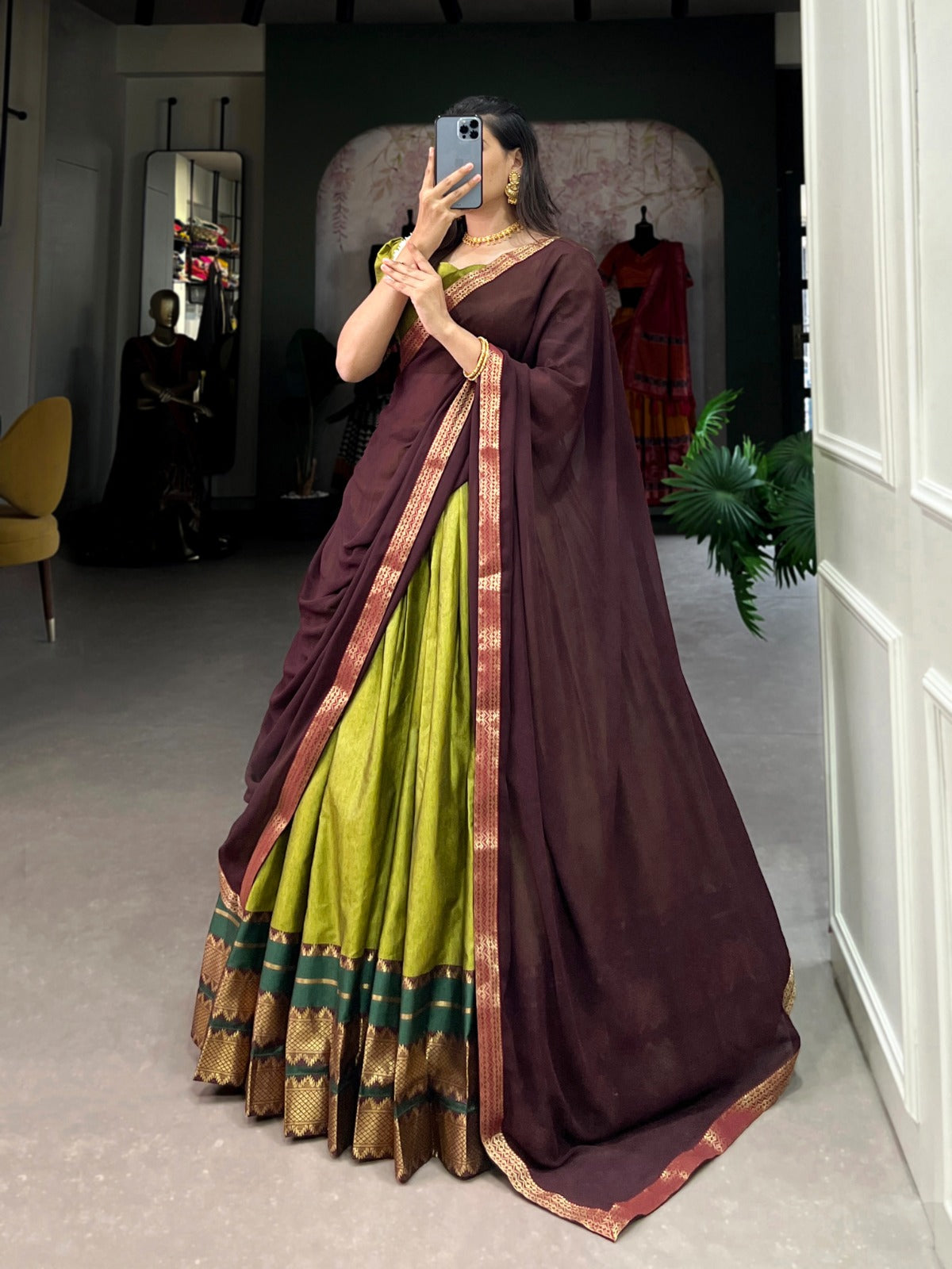Refined Poly Cotton Zari Weaving Worked Lehenga Choli - Ethnicwish