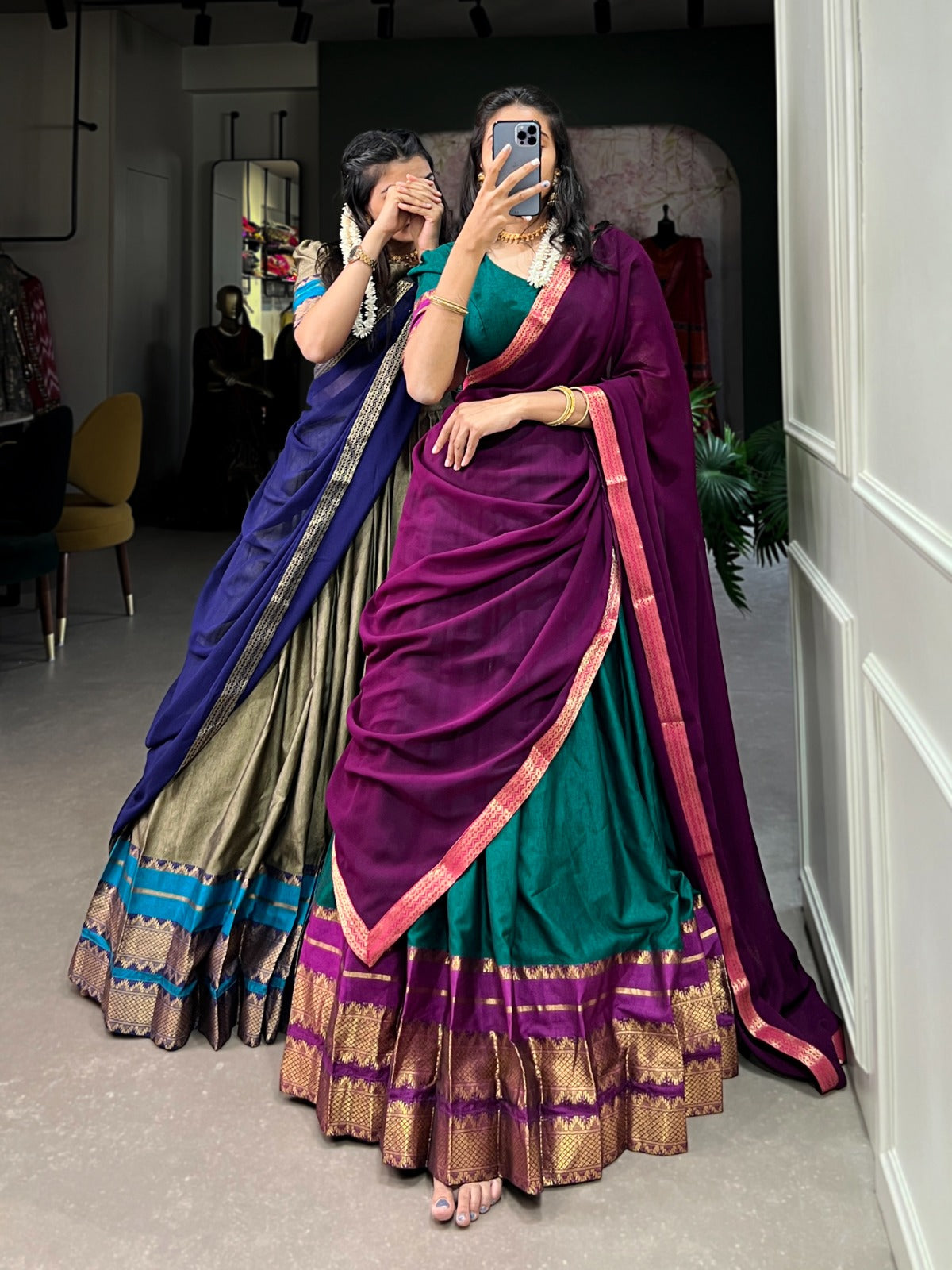 Refined Poly Cotton Zari Weaving Worked Lehenga Choli - Ethnicwish