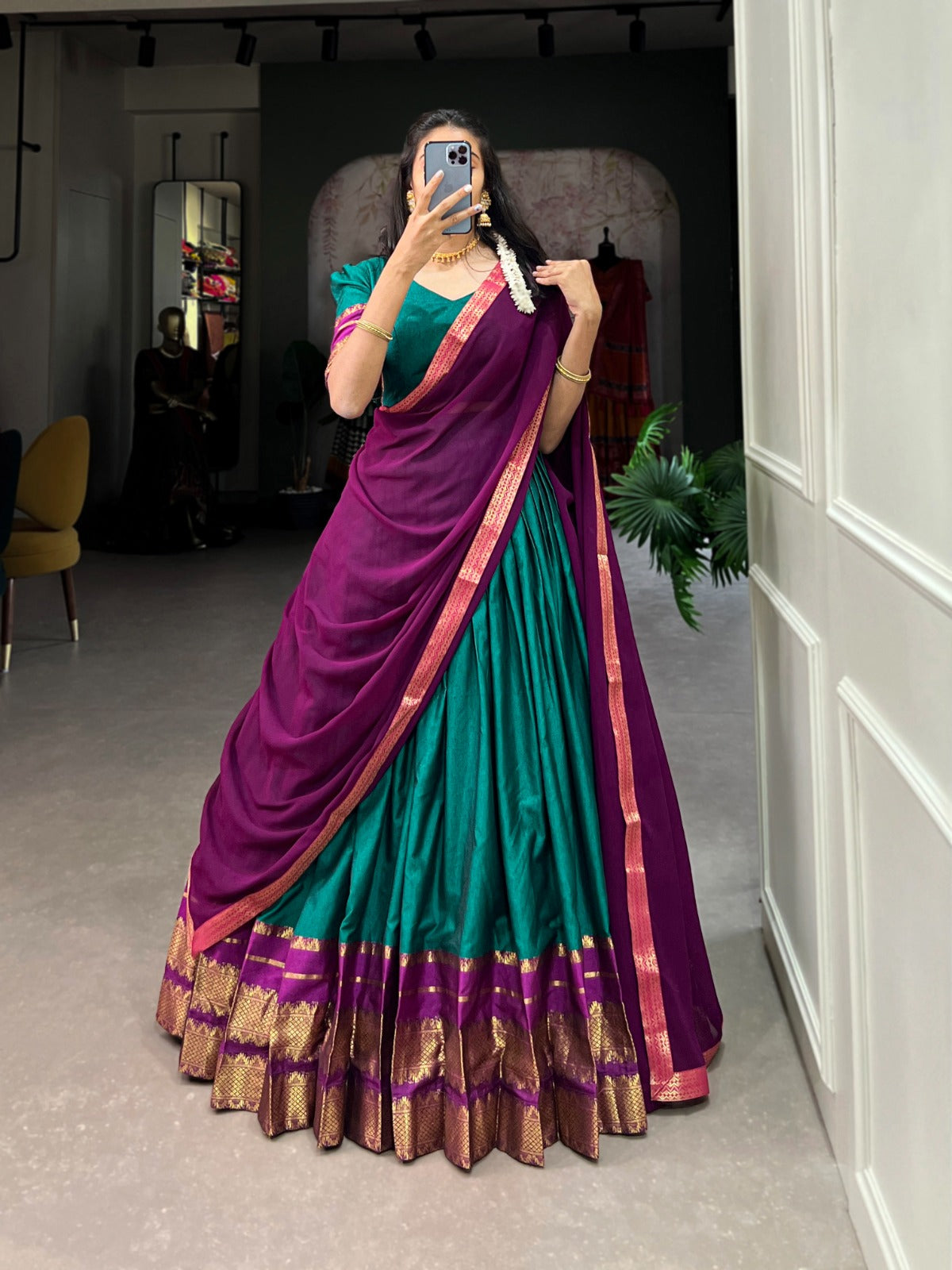 Refined Poly Cotton Zari Weaving Worked Lehenga Choli - Ethnicwish