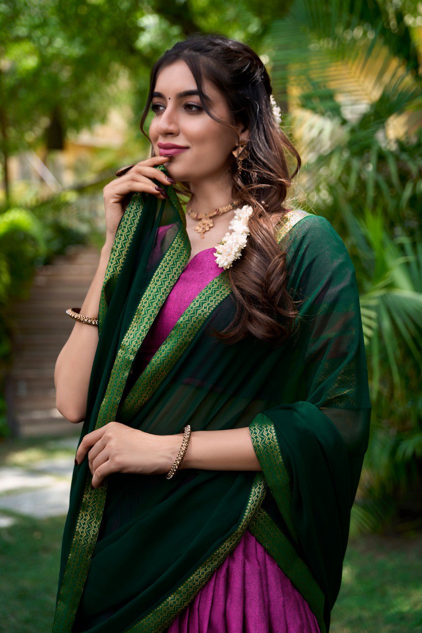 Refined Poly Cotton Zari Weaving Worked Lehenga Choli - Ethnicwish