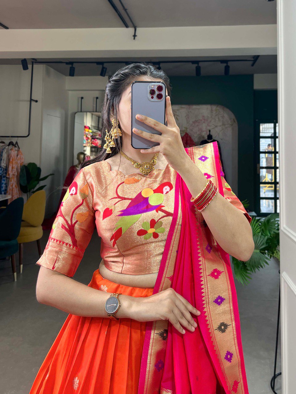 Elegant Paithani Silk Weaving Zari Worked Lehenga Choli - Ethnicwish