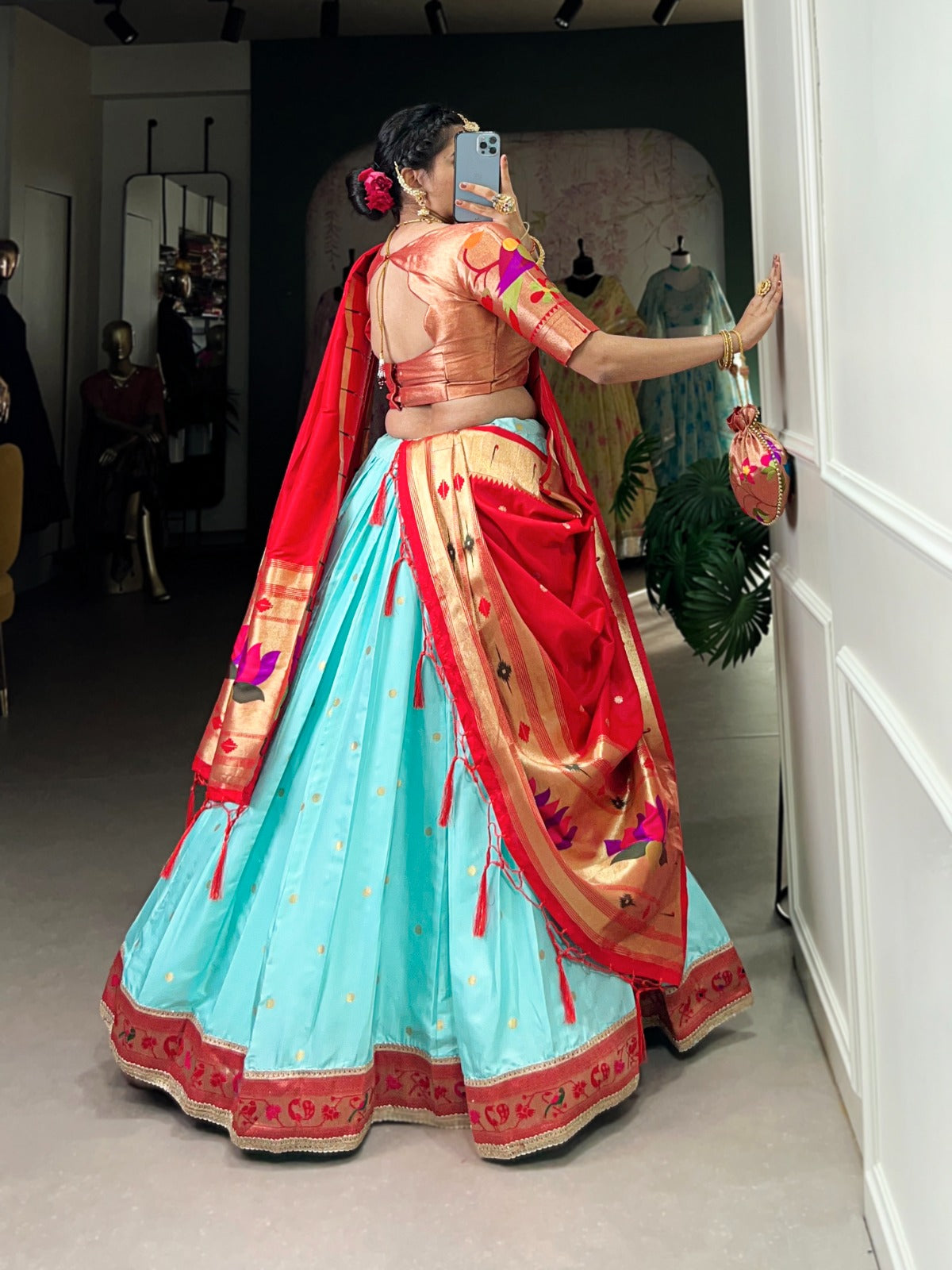 Amazing Paithani Jacquard Silk Weaving Zari Worked Lehenga Choli - Ethnicwish