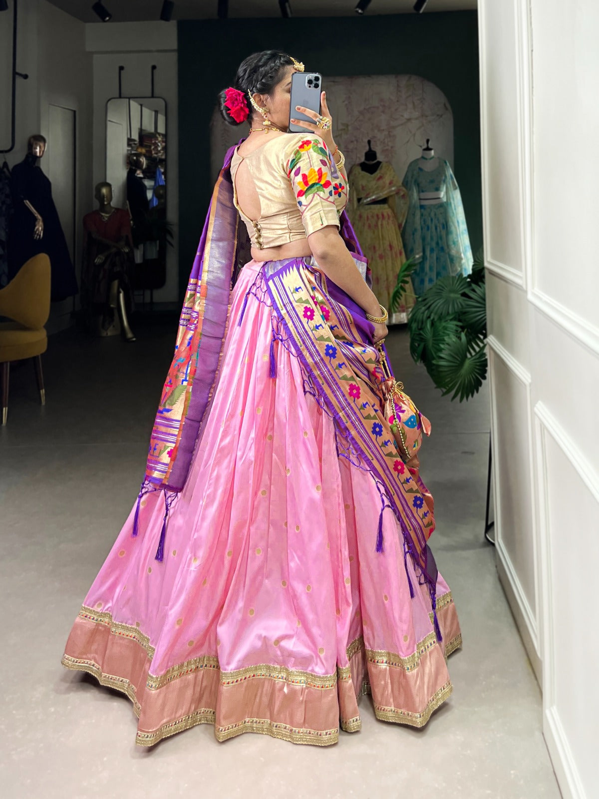 Amazing Paithani Jacquard Silk Weaving Zari Worked Lehenga Choli - Ethnicwish
